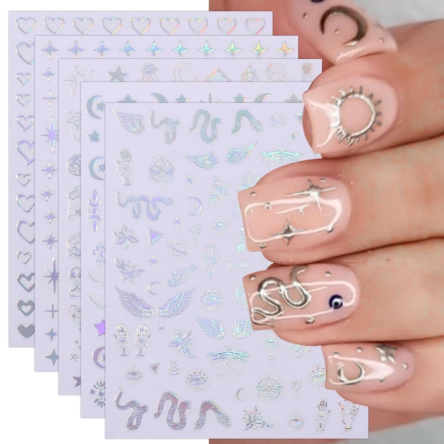JMEOWIO Nálepka na nehty Mond Stern Schlange 10 Blatt Nálepka na nehty Selbtklebend Nagelaufkleber Aurora Dekoration Nageldesign Zubehör
