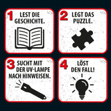 Tři??? - Crime Puzzle - The Villa of the Puzzles By KOSMOS 697976, 300 dílků, Svítí ve tmě, S UV lampou, Čtení, Puzzle, Řešení hlavolamů, Detektivní puzzle Od 10 let Puzzle Naty Shop
