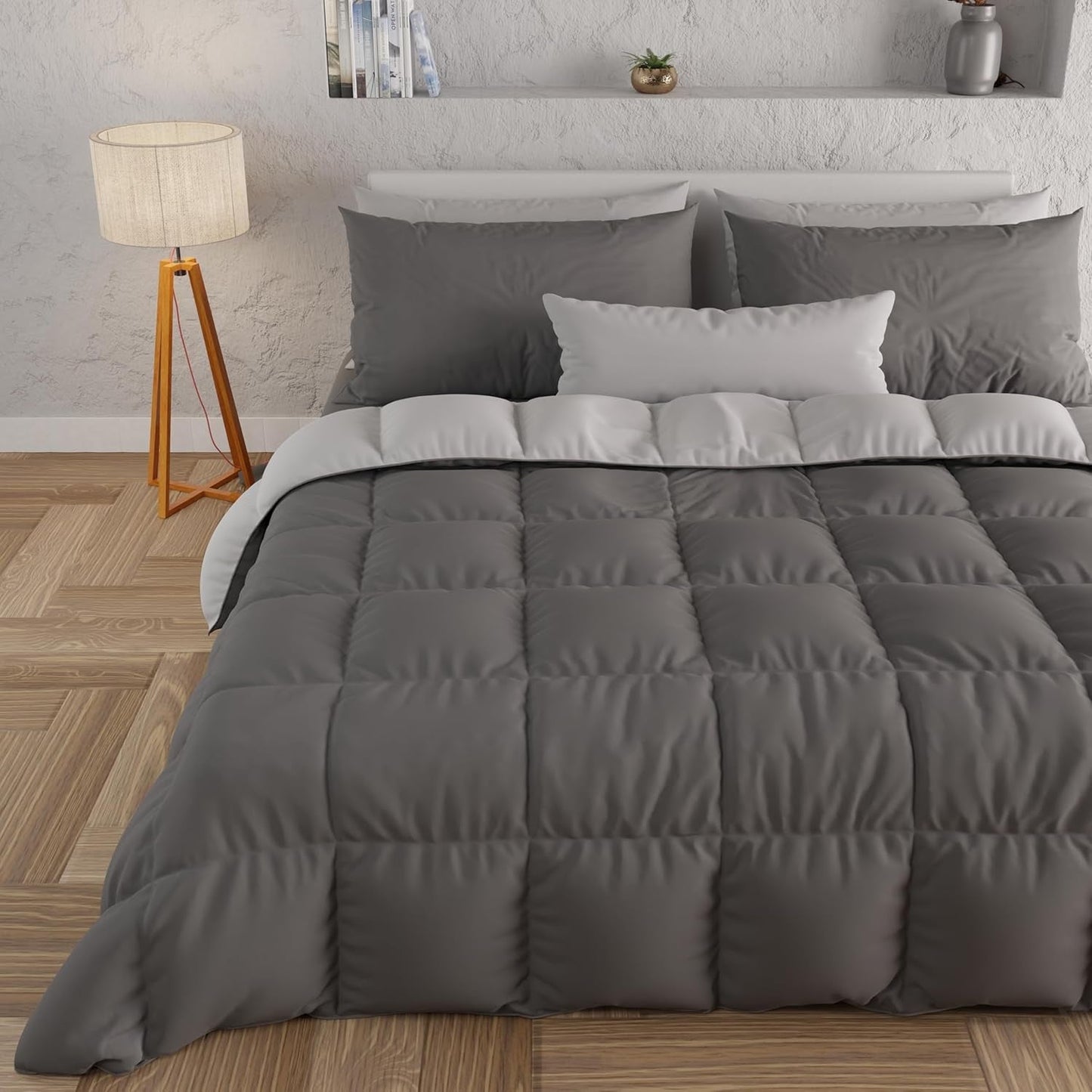PETTI Artigiani Italiani - Zimní přikrývka na dvojlůžko, maxi, jednobarevná, oboustranná, bílá, šedá, 100% Made in Italy Přikrývky a přikrývky Naty Shop Grey Rozměr postele 120-130X200: [Přikrývka 220 X 260 Cm]