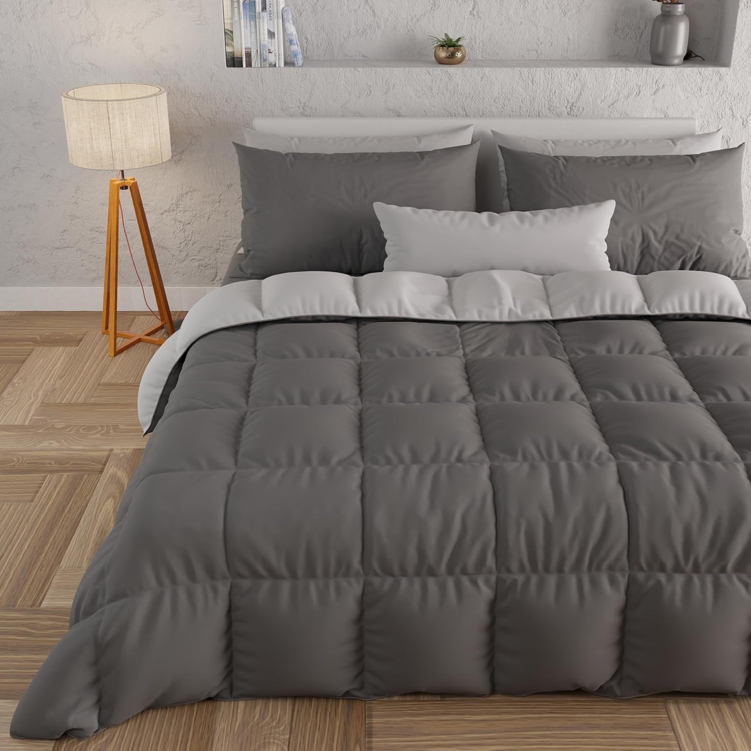 PETTI Artigiani Italiani - Zimní přikrývka na dvojlůžko, maxi, jednobarevná, oboustranná, bílá, šedá, 100% Made in Italy Přikrývky a přikrývky Naty Shop Grey Rozměr postele 120-130X200: [Přikrývka 220 X 260 Cm]
