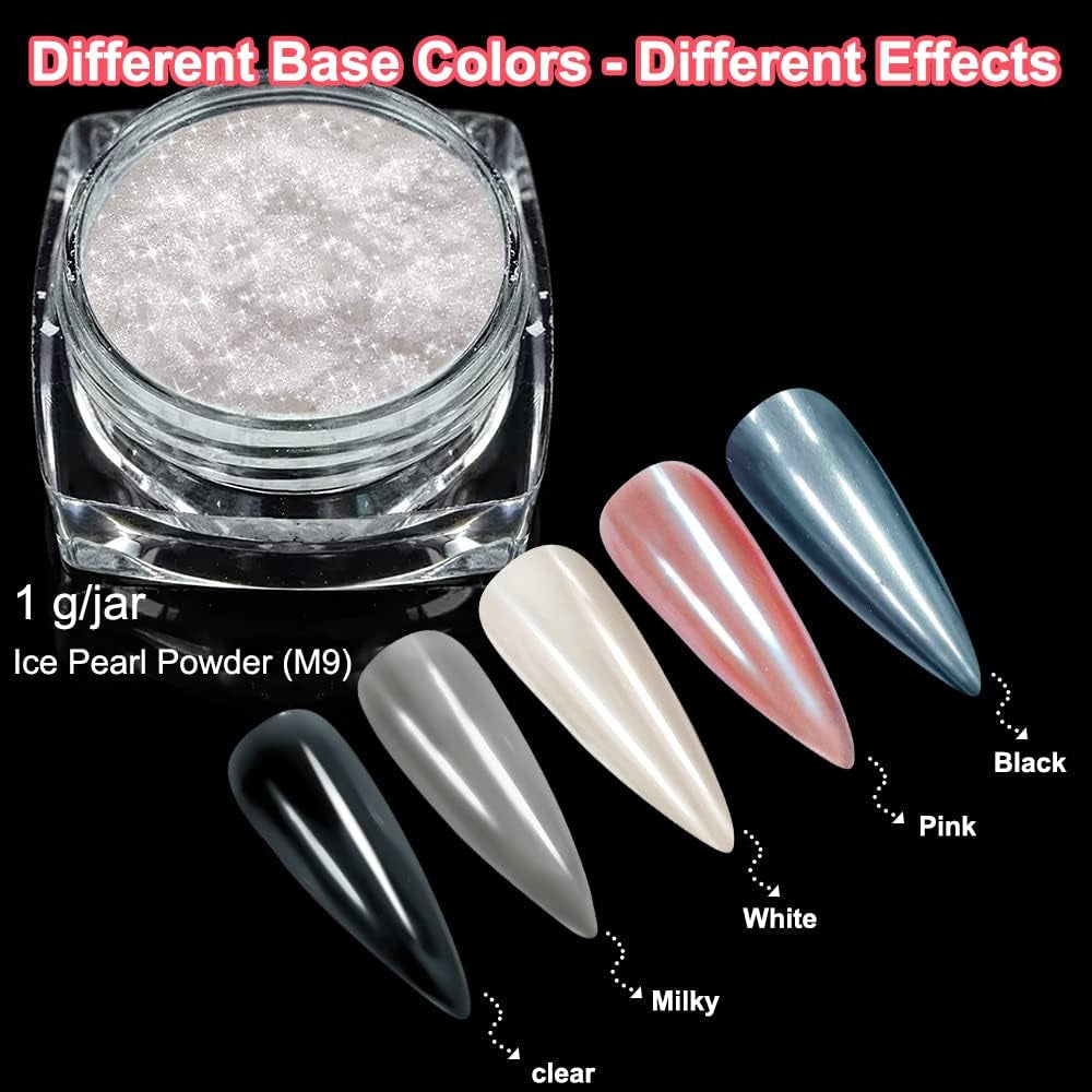 2 Schachteln Weiße Perle Chrom Nagelpuder - Transparentní Aurora Ice Shimmer Chrome Pigment Pulver Für Nägel, Glazed Donut Glitzerpuder Nails Spiegeleffekt-Glitter Nagelkunst-Pulver Für Diy-Salon