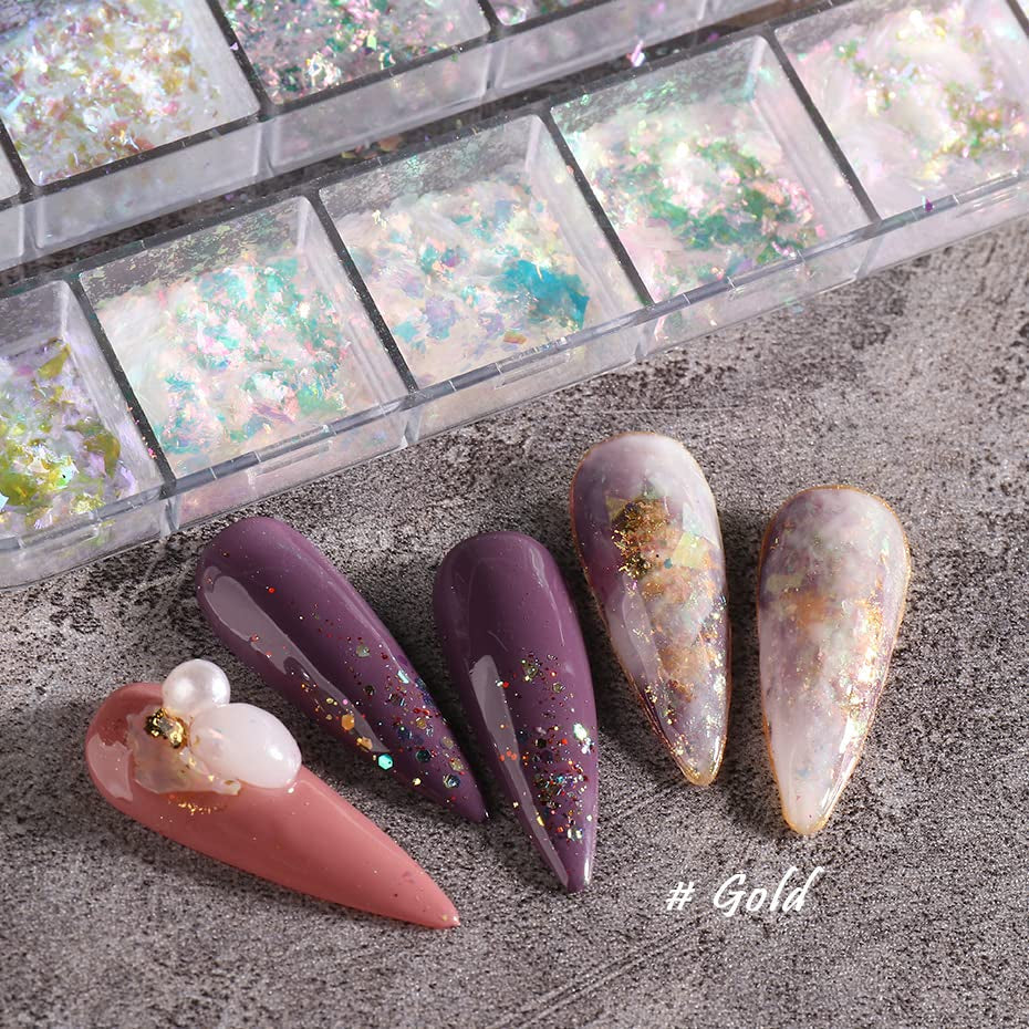JMEOWIO Třpytky na nehty 12 mřížek Aurora Nail Art dekorace doplňky design nehtů