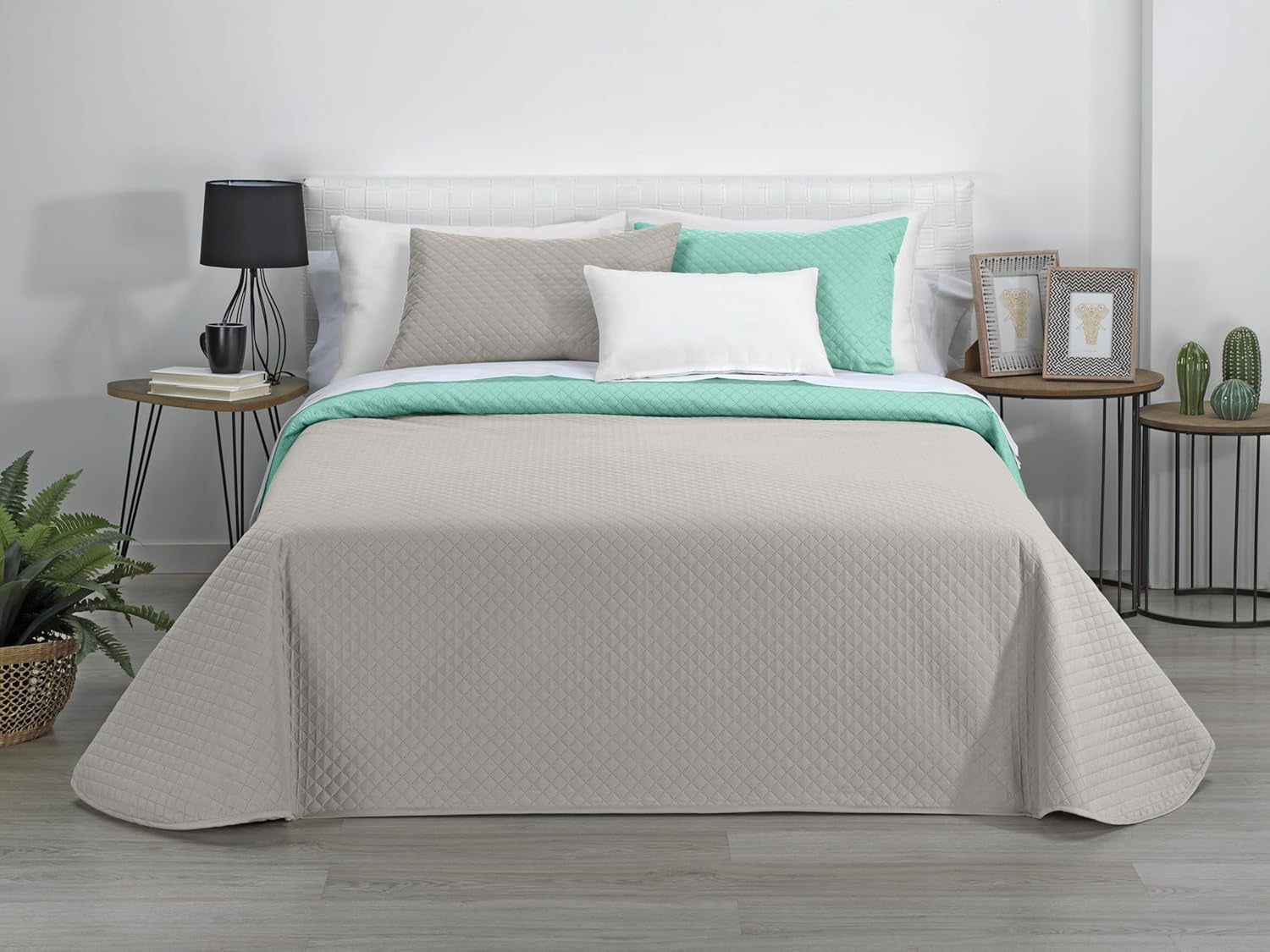 AVA | Boutique oboustranná přikrývka | Pro všechna roční období | Barva - béžová/tyrkysová | Pro postel 120/135 cm. postel. (230 X 270 Cm. Ancho X Alto) | Prošívaná přikrývka Přikrývky a přikrývky Naty Shop