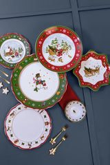 Hutschenreuther Happy Wintertime Red Vánoční sada nádobí pro 6, porcelán, vícebarevné, 6 snídaňových talířů, 6 jídelních talířů a 6 jídelních talířů, vhodné do myčky a mikrovlnné trouby