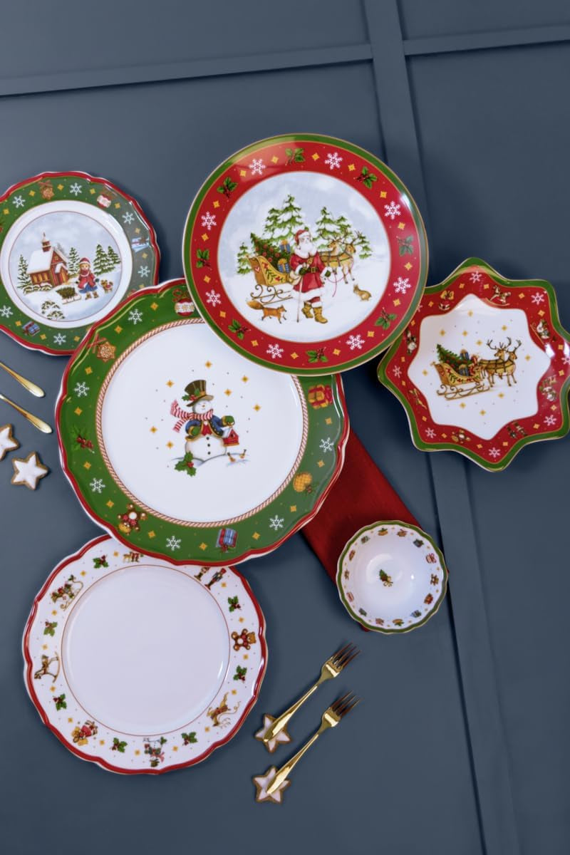 Hutschenreuther Happy Wintertime Red Vánoční sada nádobí pro 6, porcelán, vícebarevné, 6 snídaňových talířů, 6 jídelních talířů a 6 jídelních talířů, vhodné do myčky a mikrovlnné trouby