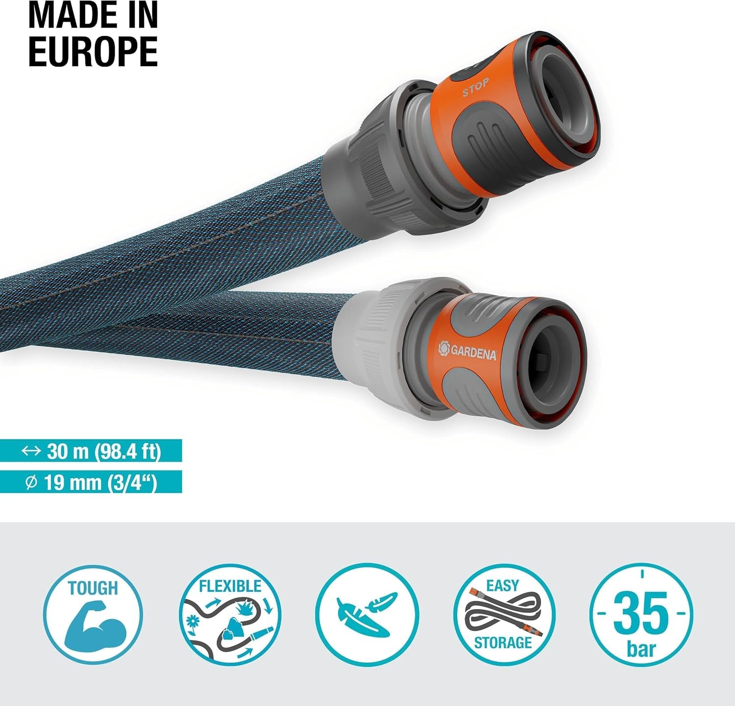 Gardena Liano Xtreme 3/4 palce, sada 30 m: Extrémně robustní textilní zahradní hadice s PVC vnitřní hadicí, lehká, odolná proti povětrnostním vlivům (18484-20), vícebarevná