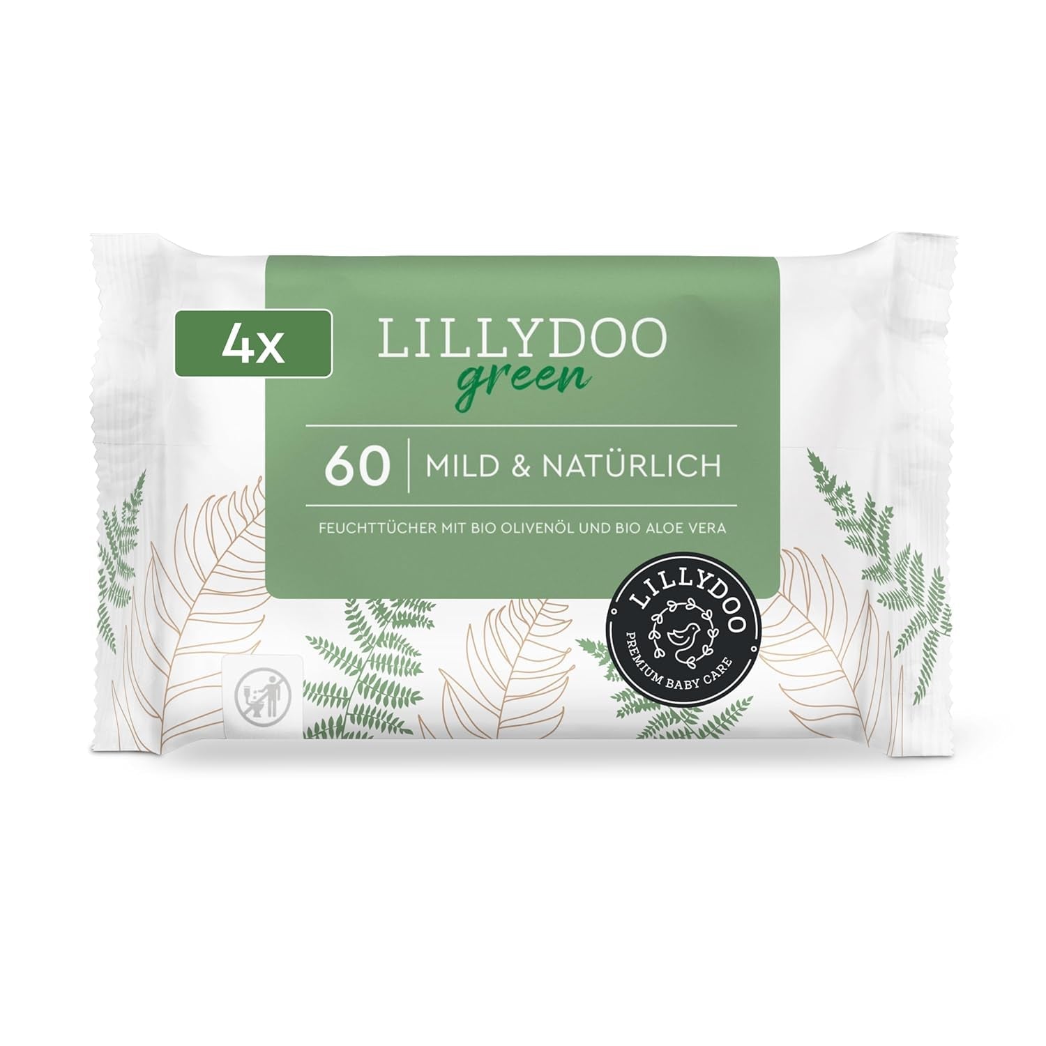 Zelené vlhčené ubrousky LILLYDOO, počet 600 (10 x 60), 100% ubrousek odolný proti roztržení bez plastů – bez parfemace, jemný a přírodní, jemný čistící prostředek pro citlivou pokožku, dermatologicky testováno