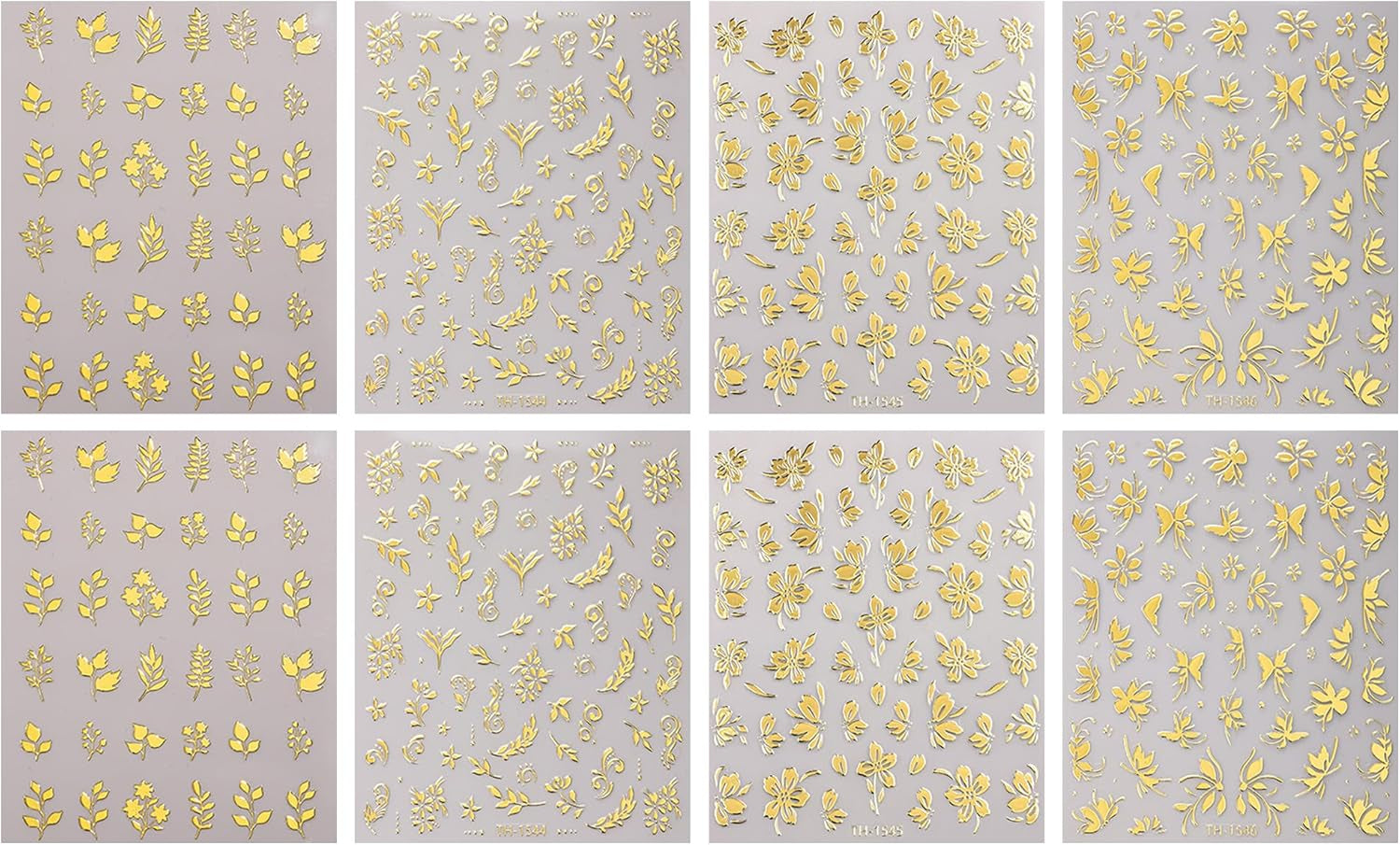 JMEOWIO Nálepka na nehty Goldene Blumen 8 Blatt Nálepka na nehty Selbtklebend Nagelaufkleber Dekoration Nageldesign Zubehör