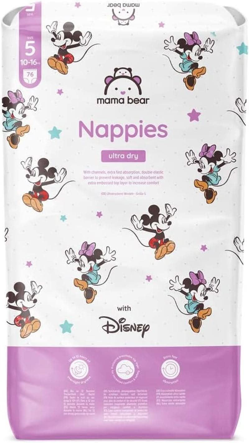 Ultra suché plenky Mama Bear Disney velikost 4 (8-14 kg), bílé, 84 kusů (1 balení) Naty Shop velikost 5 (10-16 kg) Jedno balení