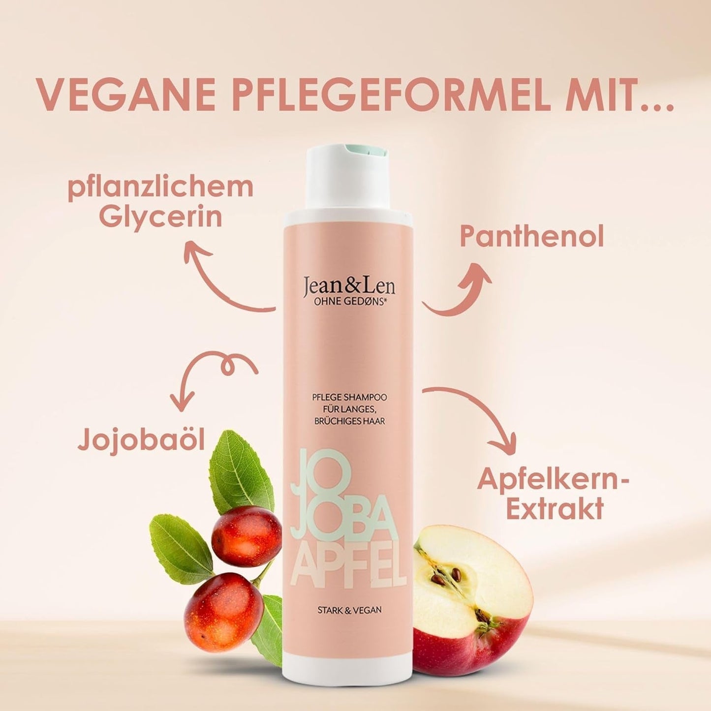 Jean & Len Care Shampoo Jojoba & Apple, vyživuje dlouhé a křehké vlasy, 300 ml Sprcha a koupel Jean & Len
