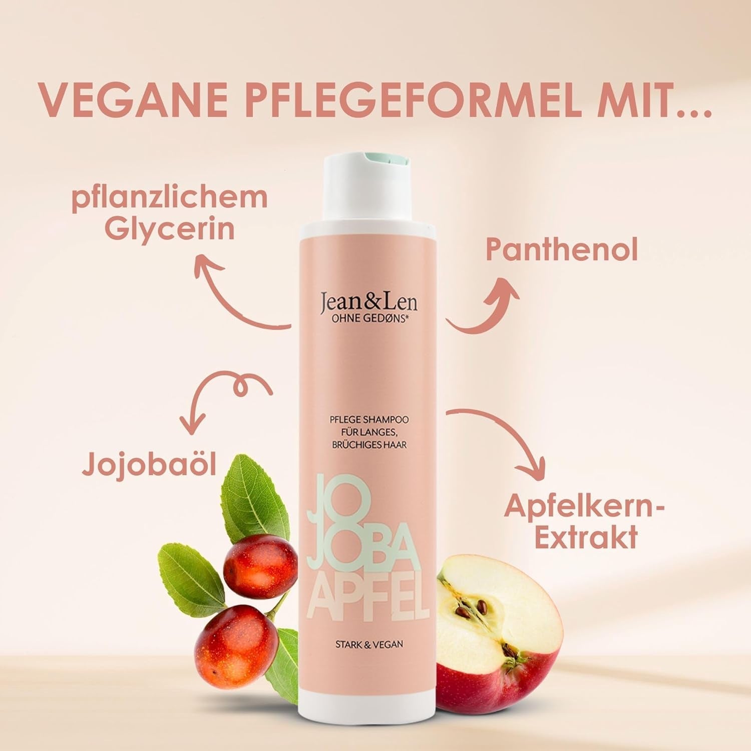 Jean & Len Care Shampoo Jojoba & Apple, vyživuje dlouhé a křehké vlasy, 300 ml Sprcha a koupel Jean & Len