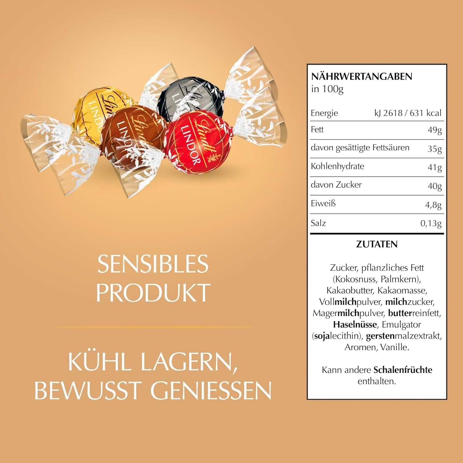 Klasický sortiment čokoládových kuliček Lindt LINDOR | cca. 80 kuliček čokolády (mléčná, bílá, hořká 60%, oříšková) | Velké balení, 1 kg