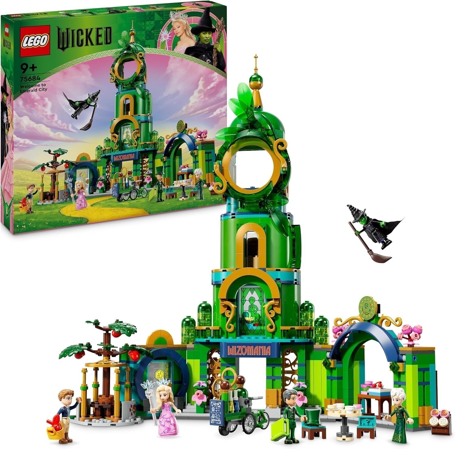 LEGO Wicked Welcome to Emerald City, hračka do věže, minipanenky Glinda a Elphaba, dárek pro filmové fanoušky a 9leté dívky a chlapce, kteří milují domečky pro panenky 75684 Stavebnice Besuche den LEGO-Store Výchozí název