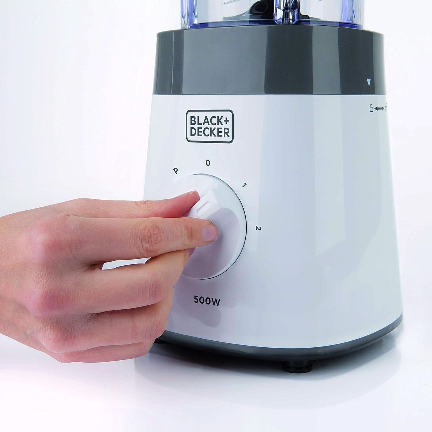 BLACK+DECKER Stolní mixér | 500W | 2 rychlosti | Pulzní funkce | Glaskrug | 1,5L | Edelstahlmesser Mit 4 Klingen | Herausnehmbar Und Leicht Zu Reinigen | Weiß Und Grau Kitchen Naty Shop