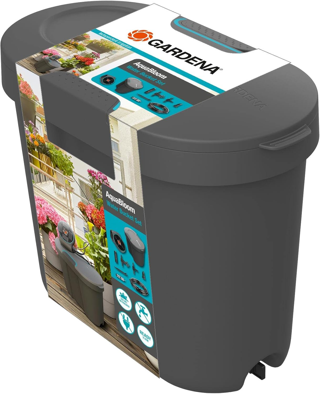 Zásobník na vodu Gardena: Zásobník na vodu pro vnitřní i venkovní použití, rozšiřitelný pomocí rozvodné trubky a konektoru, 10,5 l (13367-20), černý; tyrkysový