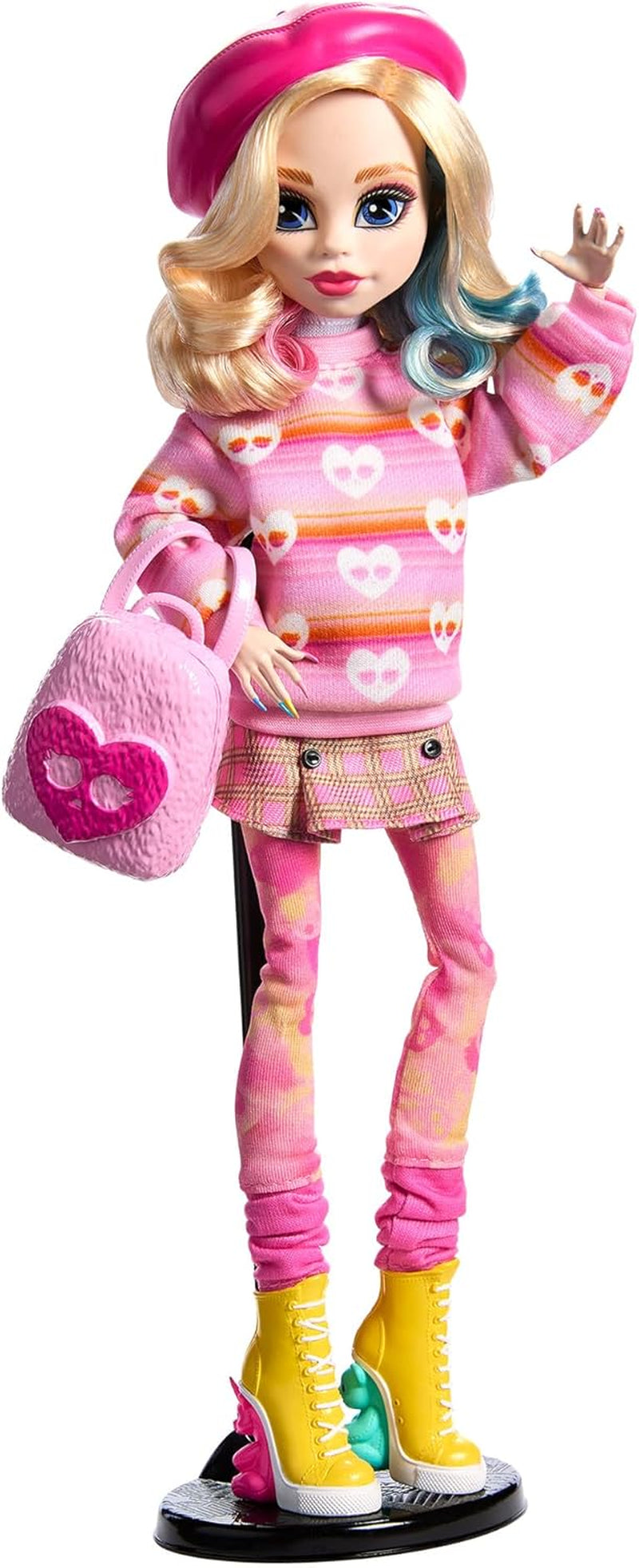 Panenka Monster High Wednesday a doplňky Růžová sběratelská figurka Enid Sinclair s baretem a batohem na panenky HXJ05