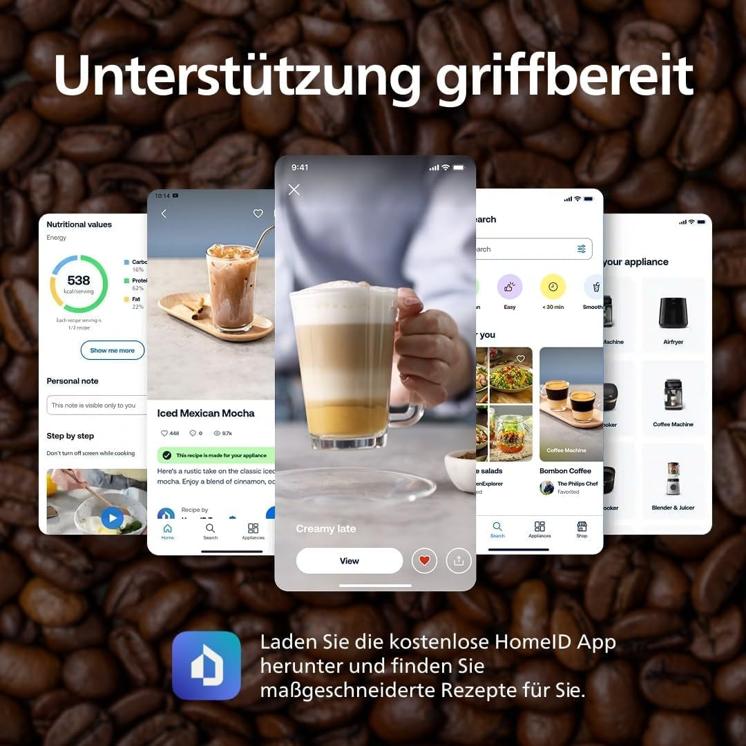 Automatický espresso kávovar PHILIPS řady 2200 - 2 kávové speciality, dotykový displej, klasický napěňovač mléka, keramický mlýnek, matná černá (EP2220/10)