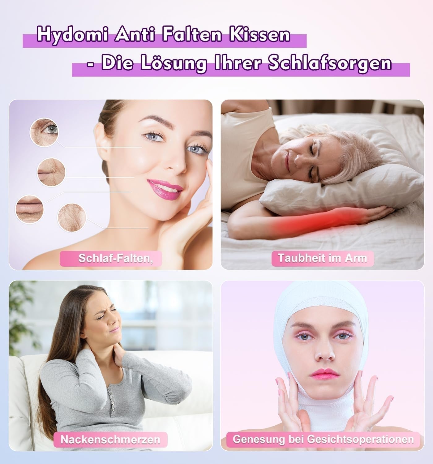 Hydomi Polštář proti vráskám 2-v-1 Anti-Aging Kosmetický polštář Ortopedický polštář na podporu krku Polštář z paměťové pěny na bolest šíje a ramen, který udrží vaši hlavu rovnou Ortopedické polštáře na krk Naty Shop
