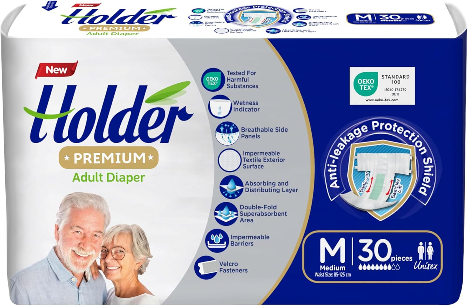 Jednorázové plenky pro dospělé Unisex Vodotěsný Absorpční Elastická Strana Prodyšný Super Absorpční Dvojvrstvý Indikátor vlhkosti 5hvězdičkový Dermatologická ochrana Střední