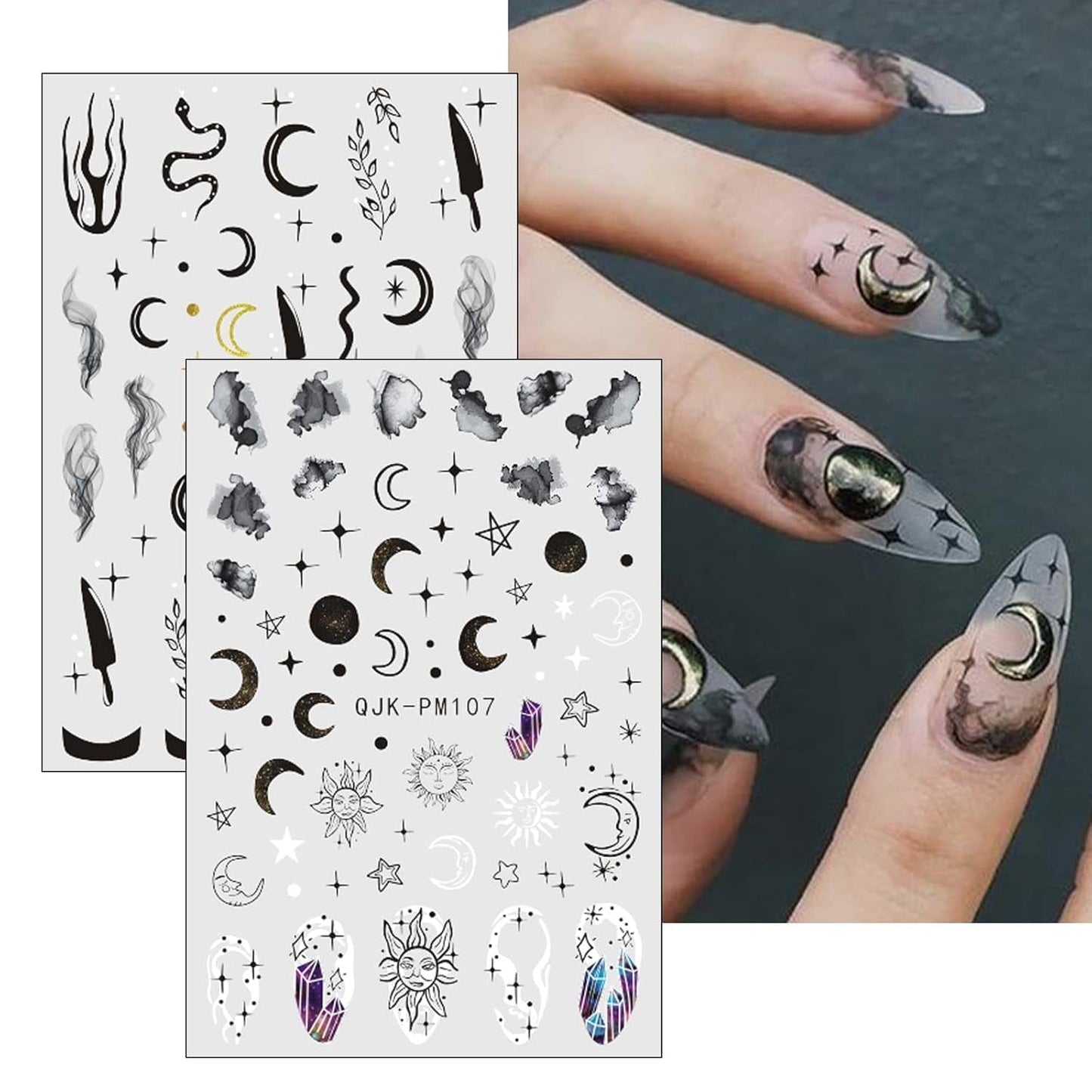 Jmeowio Nagelsticker Mond Stern Sonne 9 Blatt Nail Art Sticker Selbtklebend Nagelaufkleber Bunte Dekoration Nageldesign Zubehör