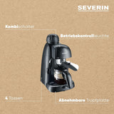Kávovar na espresso SEVERIN KA 5978 (obsahuje servírovací misku a odměrku, až 4 šálky) černý, standardní