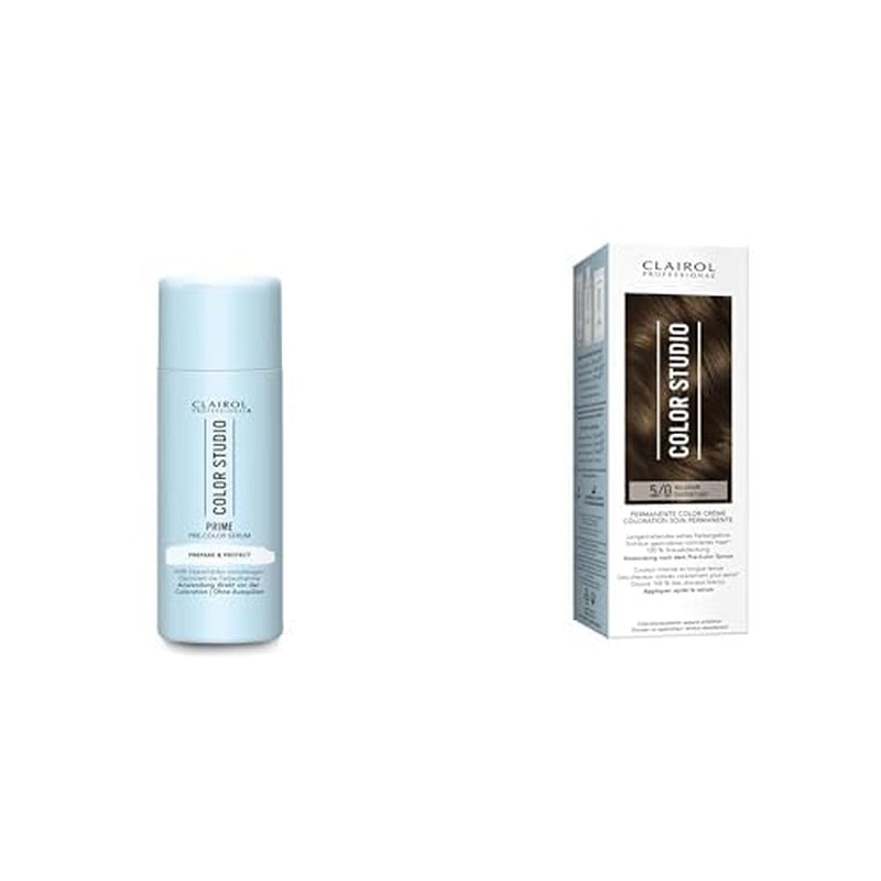 Sada barev na vlasy Color Studio - vlasové sérum pro prevenci poškození barvy (50 ml) + 5/0 světle hnědá barva na vlasy (110 ml) - s kovovým čističem pro 6x menší lámavost vlasů Naty Shop Barva na vlasy Výchozí název