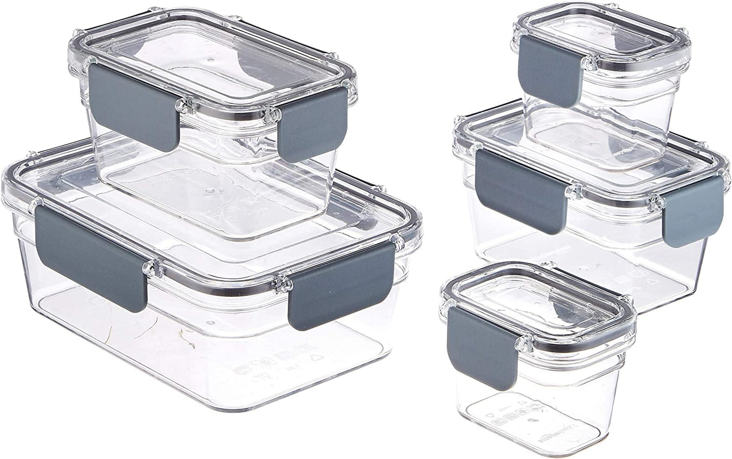 Amazon Basics Tritan Keep-Fresh dóza s uzávěrem, 11-balení, (11 boxů + 11 víček), průhledné boxy na potraviny Naty Shop Pack 10