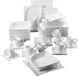 MALACASA, Série Monica, Sada nádobí pro 12 osob, Bílo-krémový porcelán, Kombinovaná obsluha s 12 kávovými šálky, 12 podšálky, 12 dezertními talíři, 12 jídelními talíři a 12 jídelními talíři