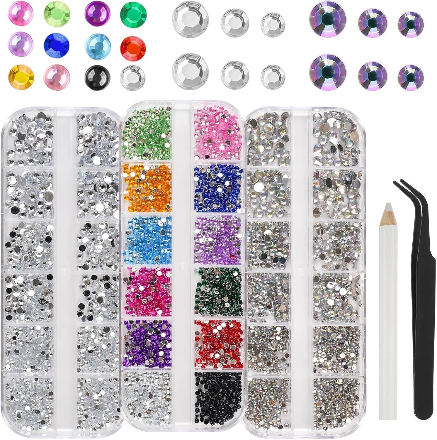 5820 Stück Strasssteine ​​​​Nägel, Glitzersteine ​​Nägel Und Halbrunde Perlen, AB Kristall Rhinestones, Flatback Nagel Steine ​​​​Mit Pinzette Und Stift Für Nagel/Diy (Mehrere Größen Und Farben)
