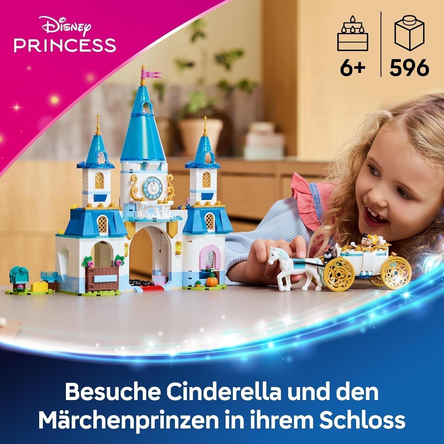 LEGO Ç€ Disney Princezna Castle Popelka a kočár tažený koňmi, Sada pro dívky od 6 let, Fantastická hračka s princeznou Popelkou a princem okouzlujícími mini panenkami, Tip na dárek pro fanoušky Disney 43275 Stavebnice Beuche den LEGO-Store