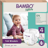 Bambo Nature plenky pro miminka, velikost 4 (7-14 kg), 144 ks, měsíční box | Prémiové plenky s vylepšenou ochranou proti protečení | Maximální pohodlí a svoboda pro aktivní děti | Dermatologicky testované plenky