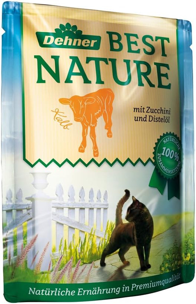 Dehner Best Nature Katzenfutter Multipack, Nassfutter, für ausgewachsene Katzen, je 2 x Kalb / Wild / Huhn / Kaninchen, 8 x 85 g sáček (680 g)