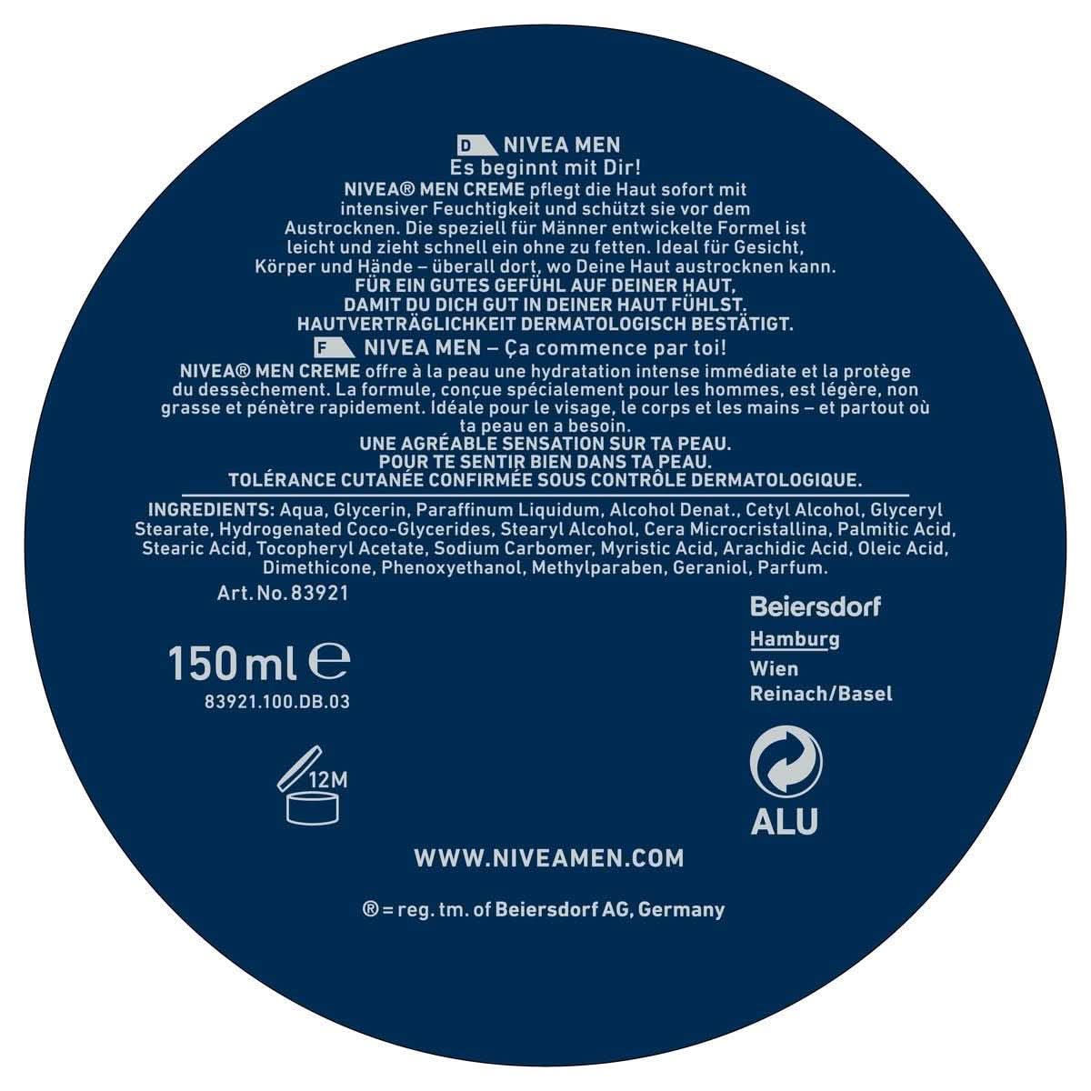NIVEA MEN Creme, výživný pleťový krém s vitamínem E, 150 ml Naty Shop