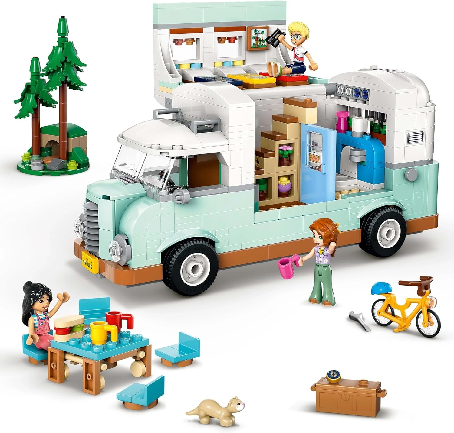 Karavana LEGO Friends, stavebnice na hraní rolí s karavanem, dárek pro dívky od 7 let, kreativní sada se 3 minifigurkami a figurkou fretky 42663 Stavebnice Besuche den LEGO-Store