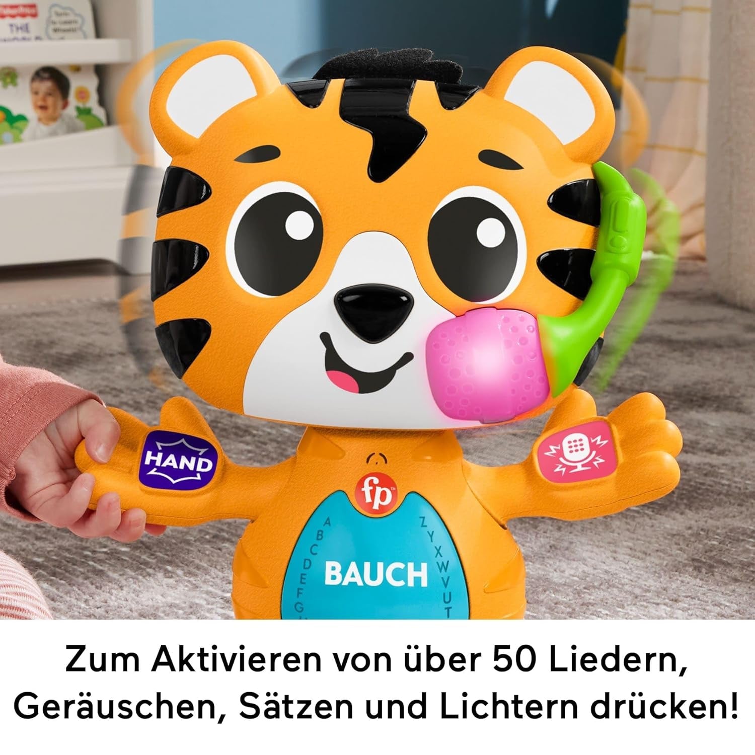Fisher-Price Baby a Batole Beat Bande Lern & Tanz Tiger Justin Vzdělávací hračka se zvuky a světly pro děti od 9 měsíců, německá edice, HYL31 Baby Toys Naty Shop