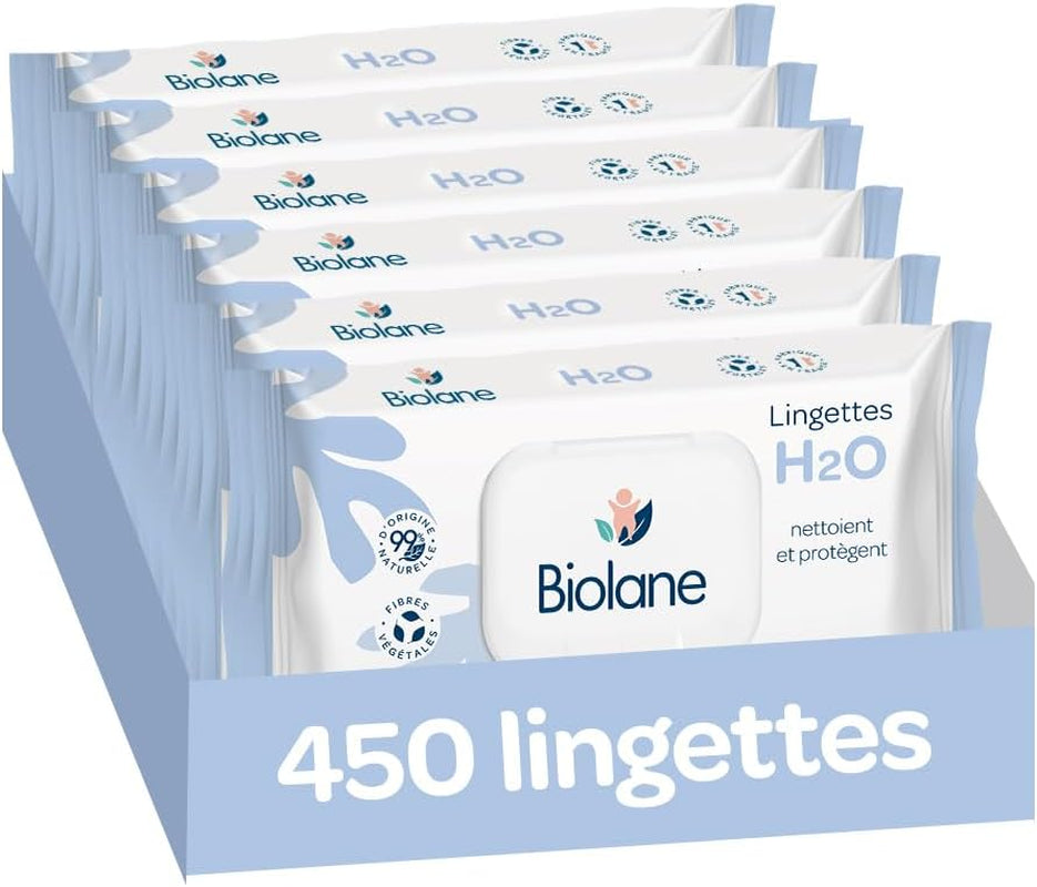 BIOLANE - Dětské vlhčené ubrousky s vodou - 225 ubrousků - 3 x 75 kusů - Jemné a účinné čištění - Od narození - Francouzská kvalita