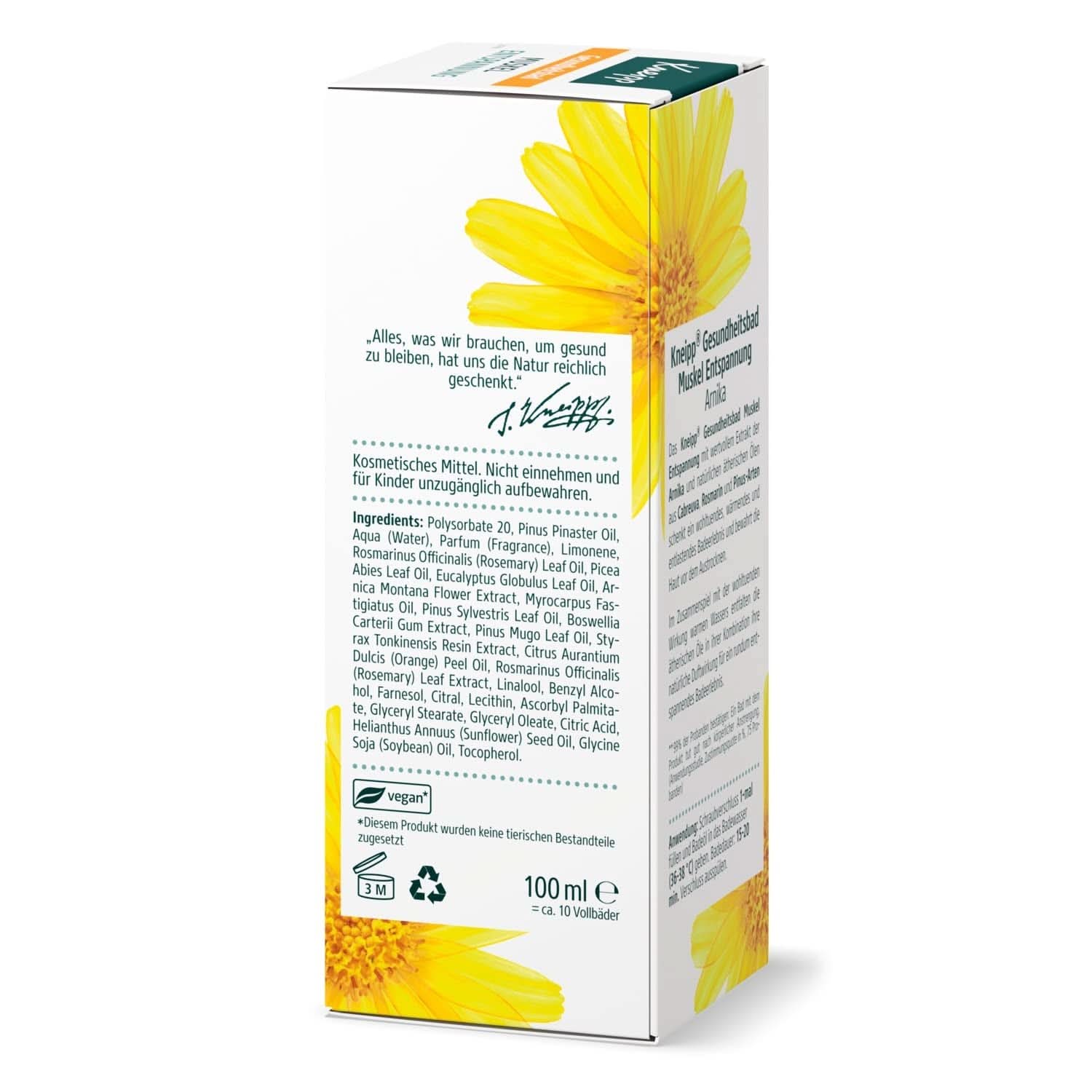 Kneipp zdravotní koupel, Svalová relaxace, Koupelový olej s extraktem z arniky a esenciálními oleji z druhů Cabreuva, Rozmarýn a Pinus, revitalizuje a léčí po fyzické námaze, 100 ml Naty Shop