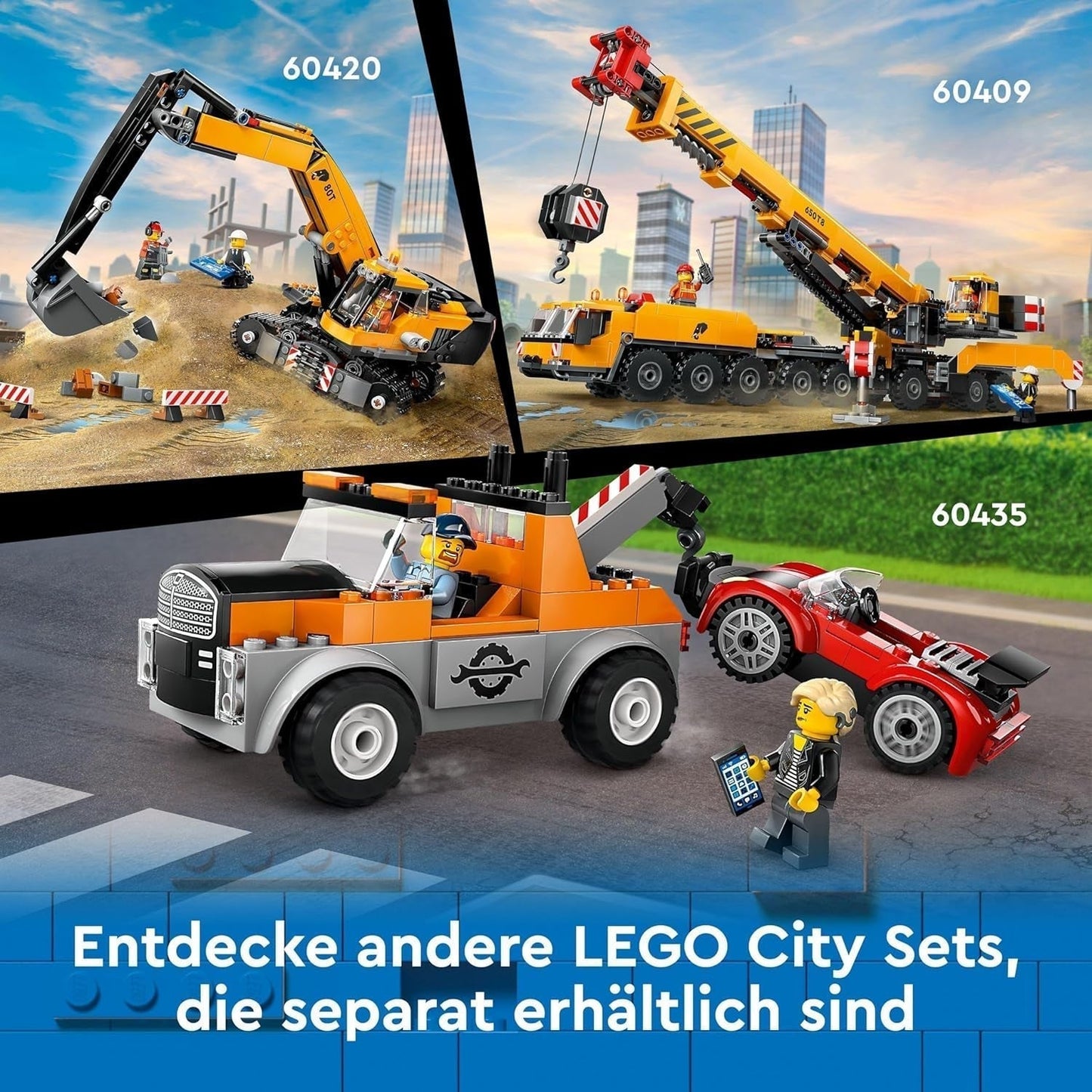 Stavebnice mobilního stavebního jeřábu LEGO City pro chlapce a dívky Kreativní děti Dárek Dlouhá prodloužitelná ruka 4 Minifigurky stavebních dělníků pro RPG 60409 Stavebnice Besuche den LEGO-Store
