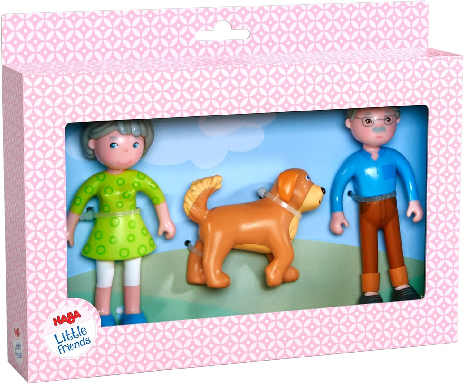 HABA 306147 - Hrací sada Little Friends Prarodiče, flexibilní panenky a zvířátka od 3 let, vícebarevná