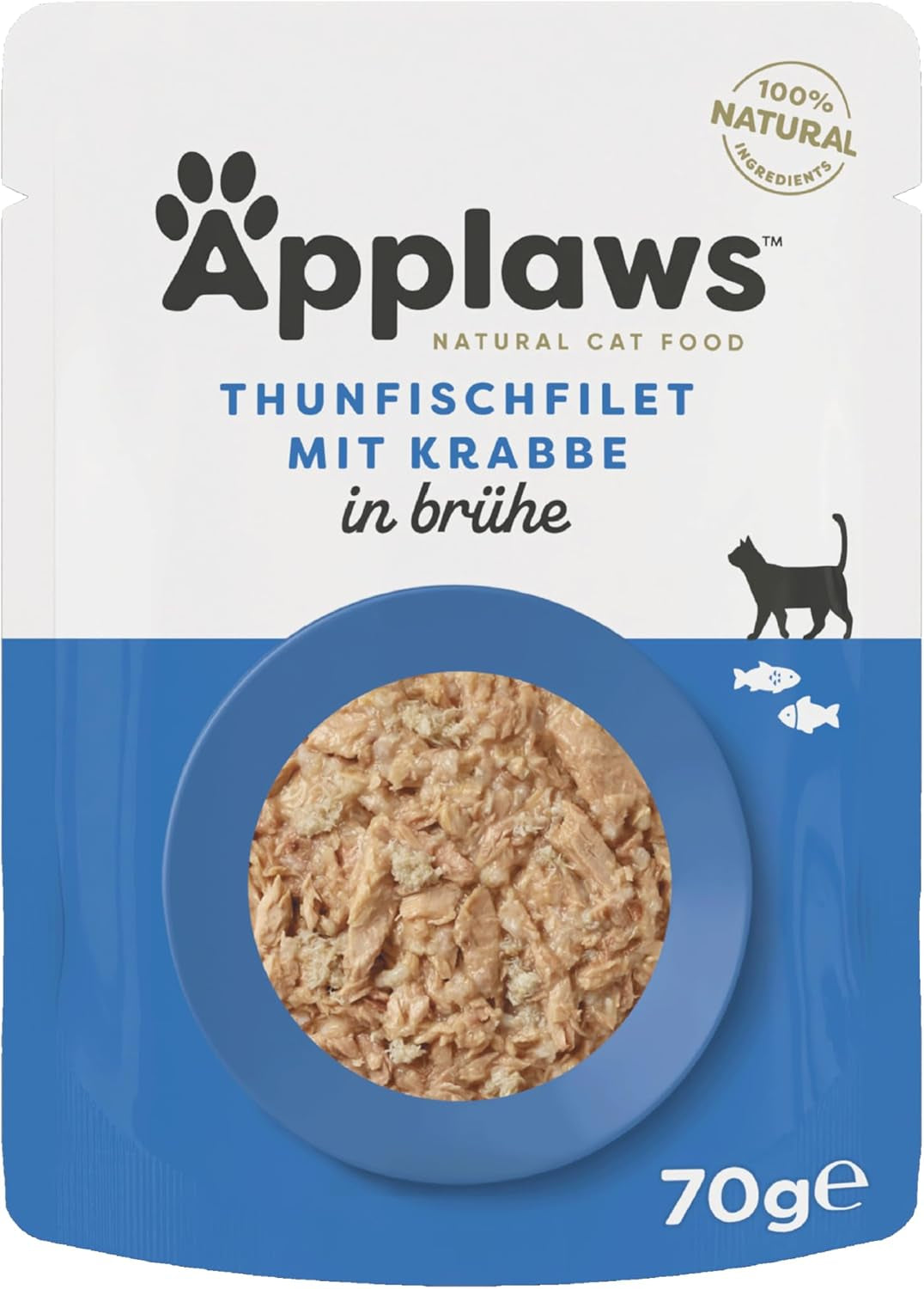 Applaws 100% přírodní Nassfutter für Katzen, Thunfischfilet mit Krabben in Brühe - Packung mit 12 x 70g Beuteln