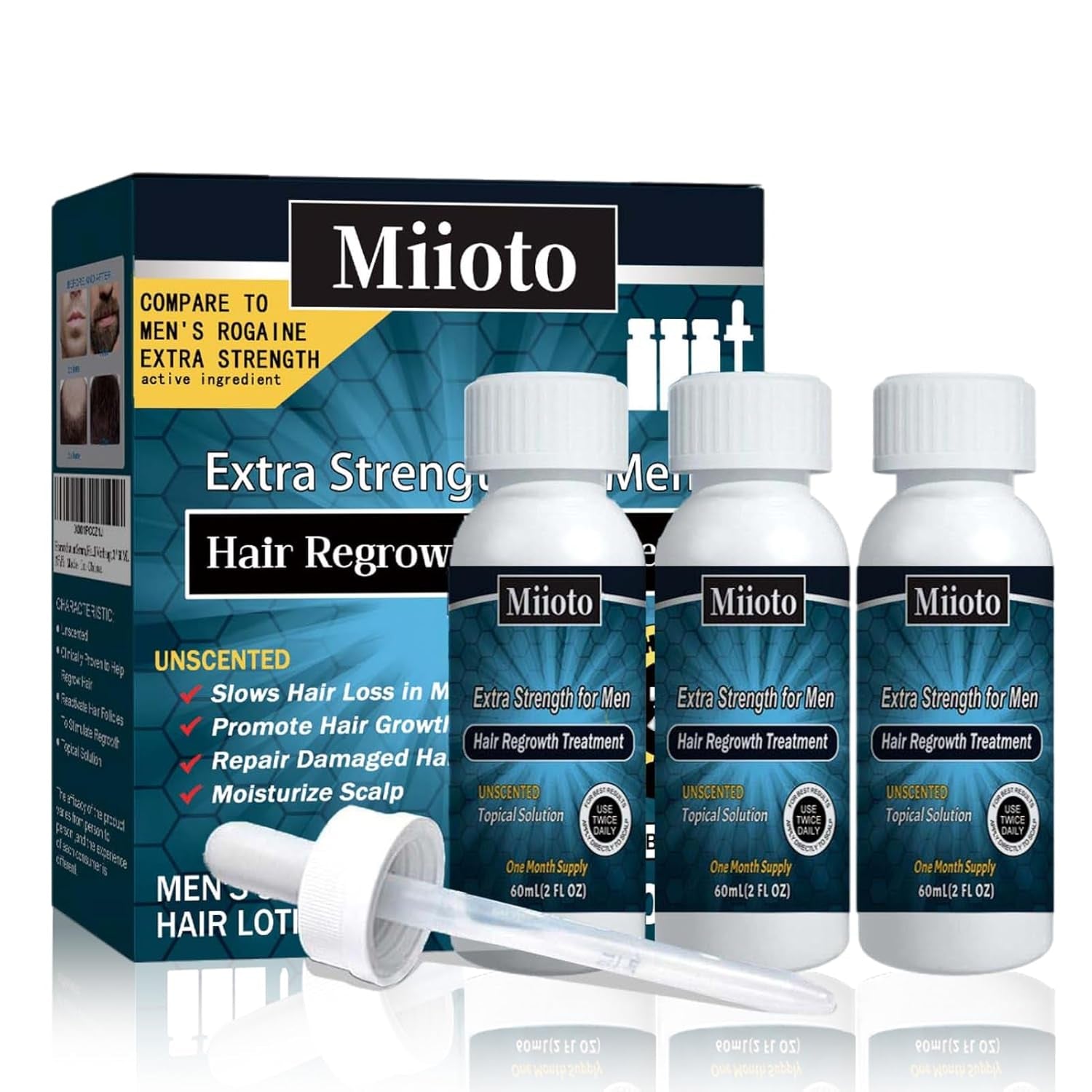 Miioto sérum pro růst vlasů, produkt pro růst vlasů pro muže, sérum pro růst vlasů, péče o vlasovou pokožku Podporuje hustší vlasy, vyživuje vlasovou pokožku a zabraňuje vypadávání vlasů, 3*60ML péče o vlasy Naty Shop Výchozí název