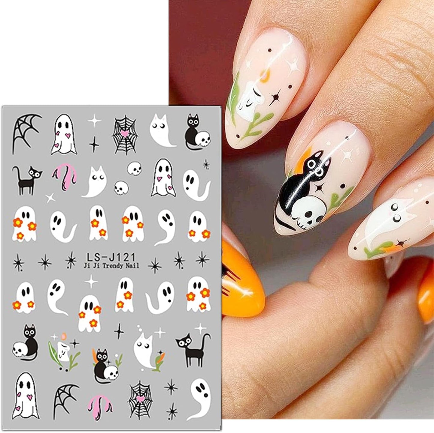 JMEOWIO Nálepka na nehty Halloween Süßer Geist 9 Blatt Nálepka na nehty Selbtklebend Nagelaufkleber Dekoration Nageldesign Zubehör