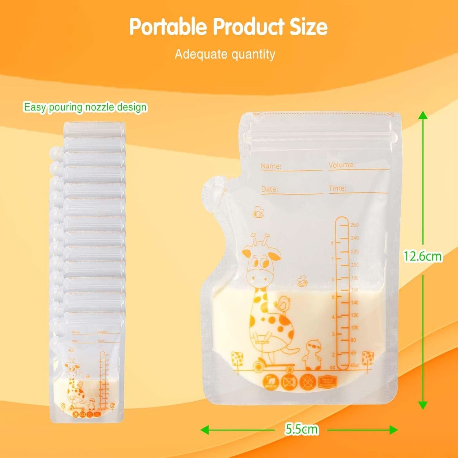 Vinabo 50 Stück Muttermilchbeutel, 250 ml Bpa-Free Skladovací sáček Muttermilch, Milchbeutel Für Muttermilch Mit Ausgießer Für Das Stillen, Selbststehender, Kann Eingefroren Werden, Vorsterilisiert Příslušenství Jídlo a kojení Baby Naty Shop