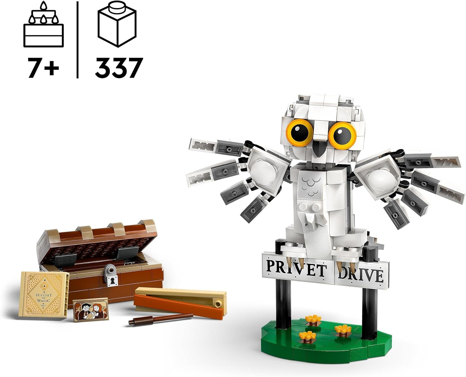 LEGO Harry Potter Hedwig in Privet Drive 4 Dětská sada sova, sestavitelná figurka zvířete s bradavickým kufrem, malý dárek pro kluky, dívky a všechny fanoušky od 7 let 76425 Stavebnice Besuche den LEGO-Store