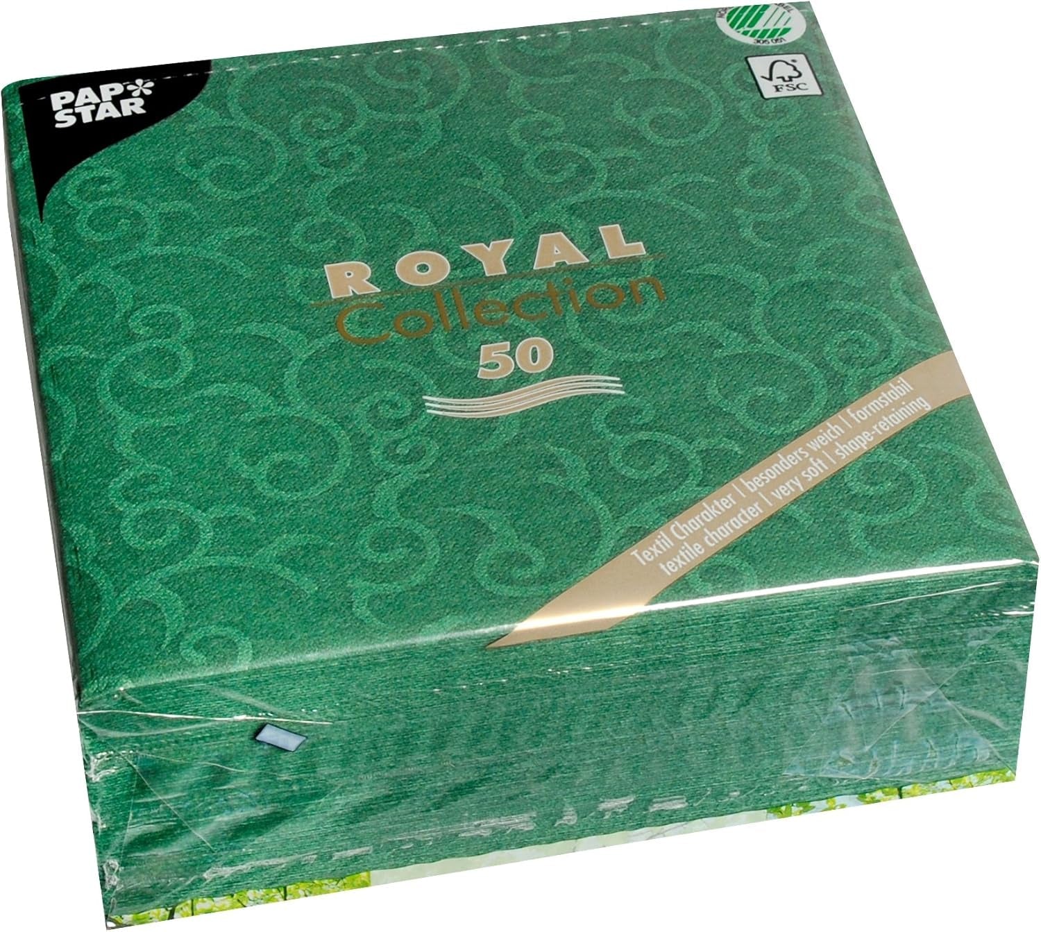 Papstar, 50 ubrousků "ROYAL Collection" 1/4-násobek 40 cm X 40 cm tmavě zelená "Casali", #84884