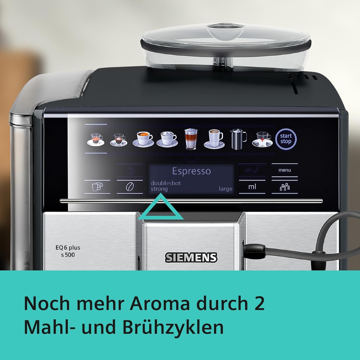 Siemens EQ.6 plus s300 automatický espresso kávovar TE653501DE, pro mnoho kávových specialit, napěňovač mléka, keramický mlýnek, dvojitá funkce kávy, proti vodnímu kameni, automatické čištění párou, 1500 W, stříbrný