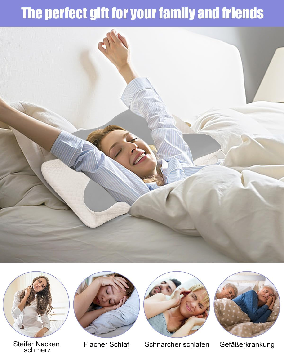 Polštář na krk, Polštář na boční podporu, Polštář z paměťové pěny, Ortopedický polštář, Ergonomický Polštář na podporu krku Pro optimální podporu Zadní a břišní boční opěrný Polštář (62 X 41 X 13CM) Krční ortopedické polštáře Naty Shop