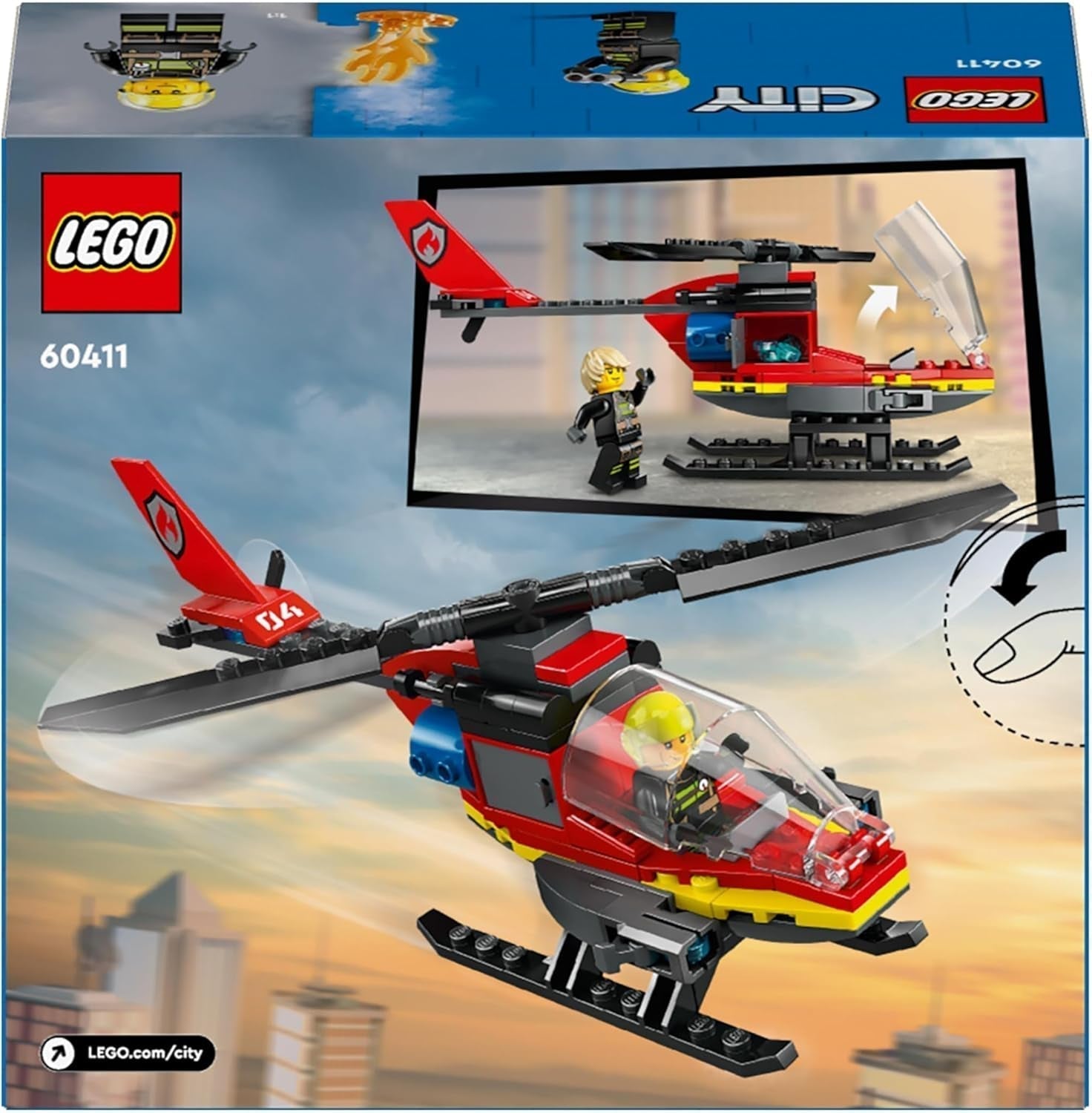 LEGO City hasičský vrtulník, stavebnice vrtulníku a figurky pilota, hasičský vrtulník pro nápaditý herní zážitek, dárek pro děti, chlapce a dívky od 5 let 60411 Stavebnice Besuche den LEGO-Store