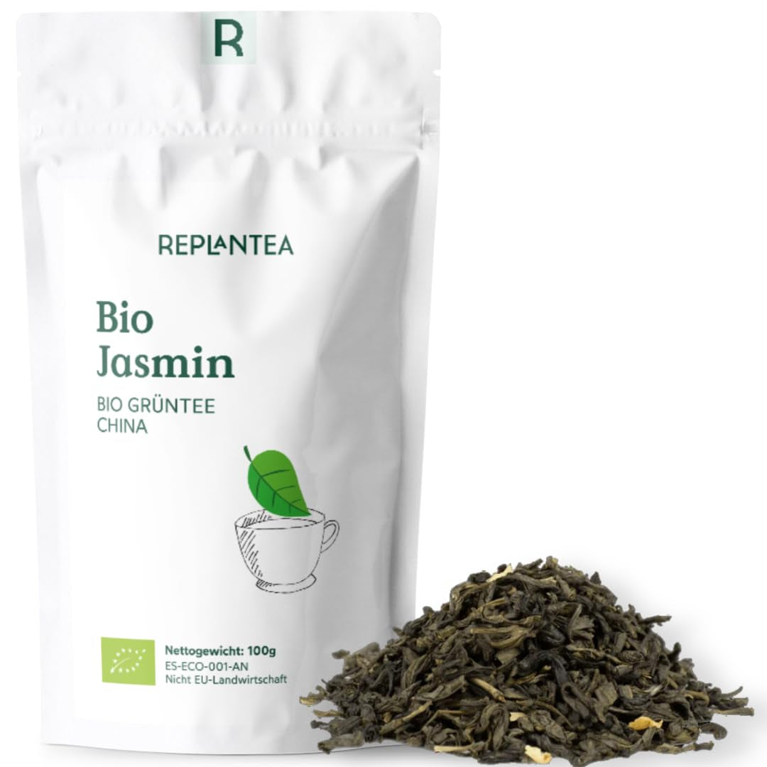 Bio zelený čaj s jasmínem 100 g (50 šálků) | Jasmínový čaj z Číny volně ložený, REPLANTEA v bio kvalitě