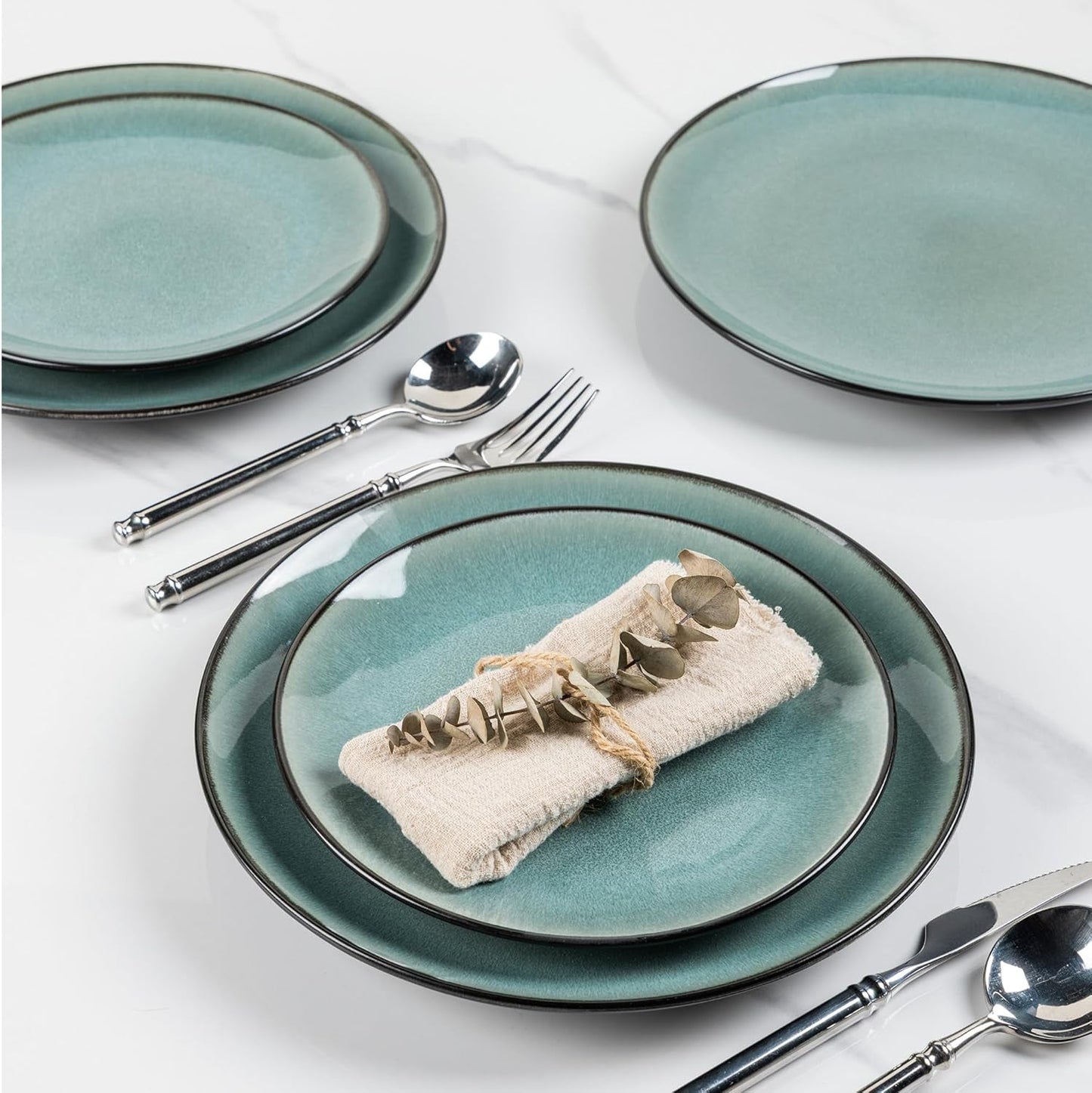 Domácí porcelánová sada nádobí pro 4 osoby 12dílná s reaktivní glazurou Ručně vyrobená sada mís a talířů vhodná do mikrovlnné trouby a myčky nádobí Benzínová barva GDW025WB-EU